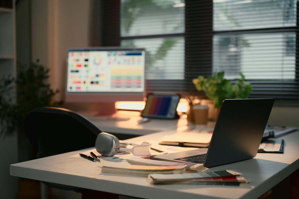 Designer workspace with color swatches and typography